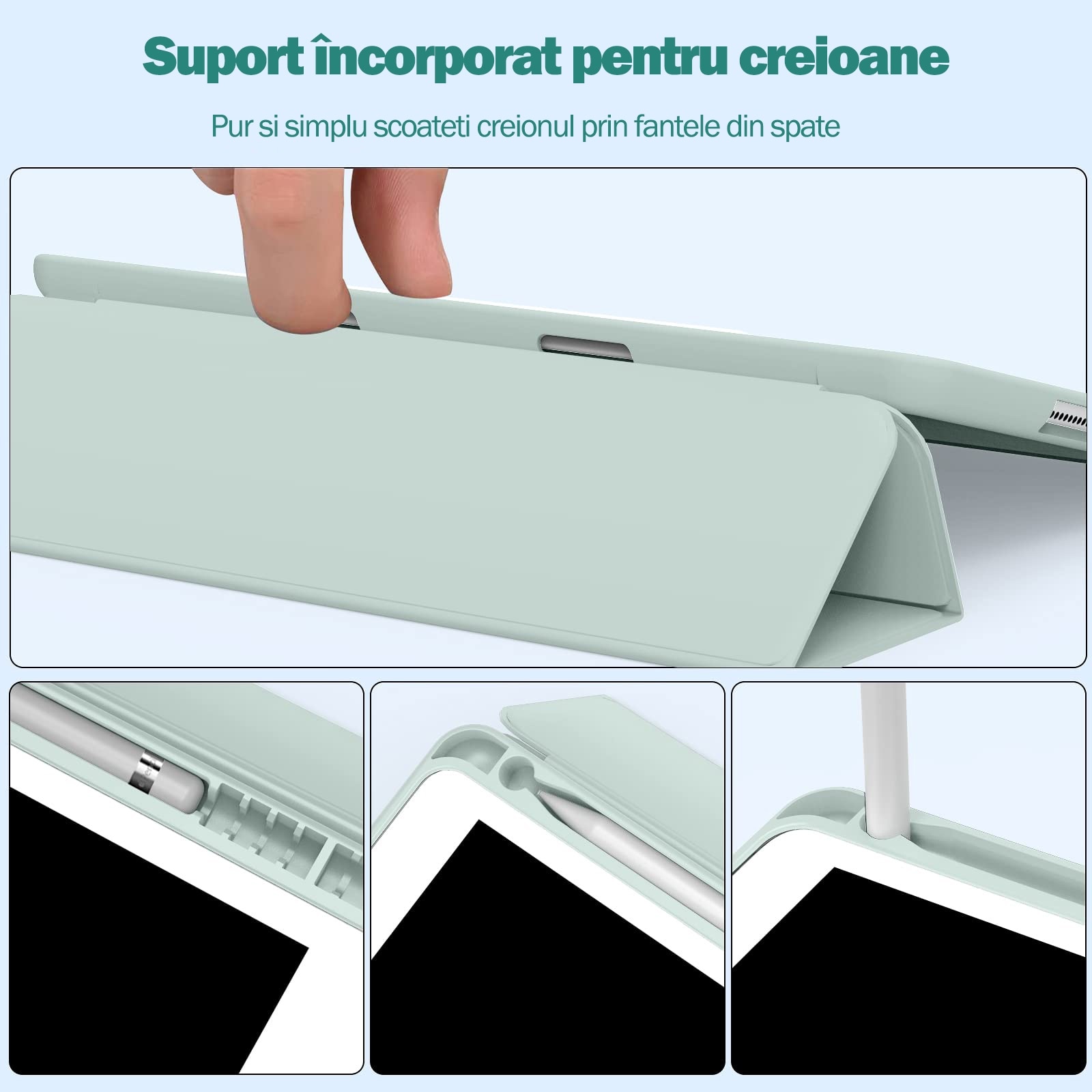 Husa protectie tableta, Begleri®, Compatibila cu iPad 7/8/9 10.2", iPad 10.2 2019 2020 2021 Husa pentru iPad a 7-a generatie pentru tableta cu suport pentru creion, Verde proaspat