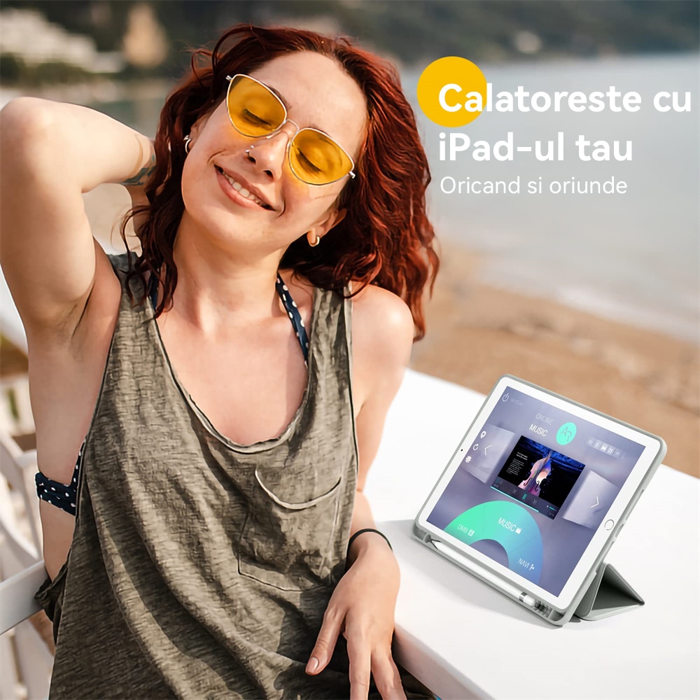 Husa tableta, Compatibila Apple iPad 10.9 inch 2022, REDKID®, Husa suport pentru creion, Grey Beige
