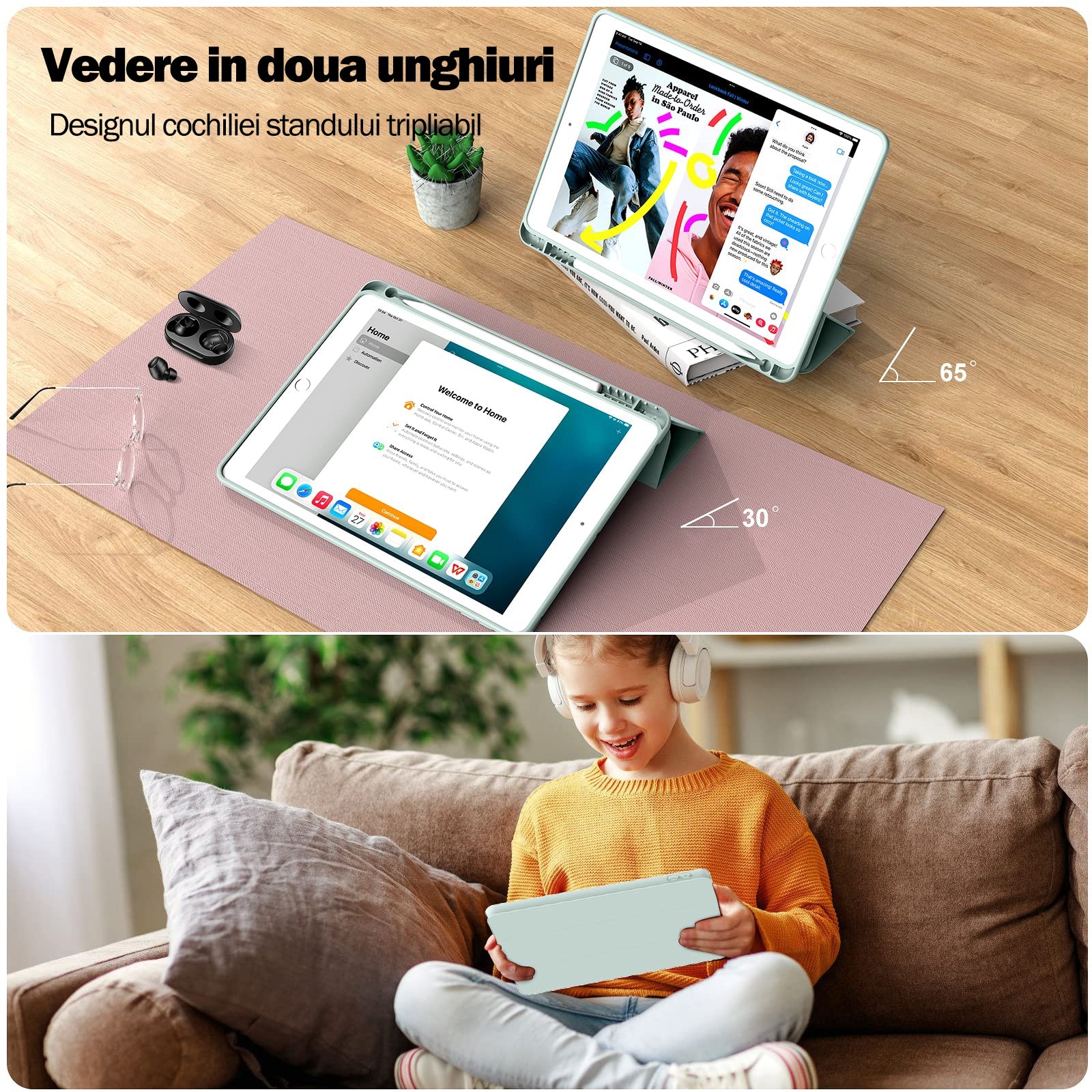 Husa protectie tableta, Begleri®, Compatibila cu iPad 7/8/9 10.2", iPad 10.2 2019 2020 2021 Husa pentru iPad a 7-a generatie pentru tableta cu suport pentru creion, Verde proaspat
