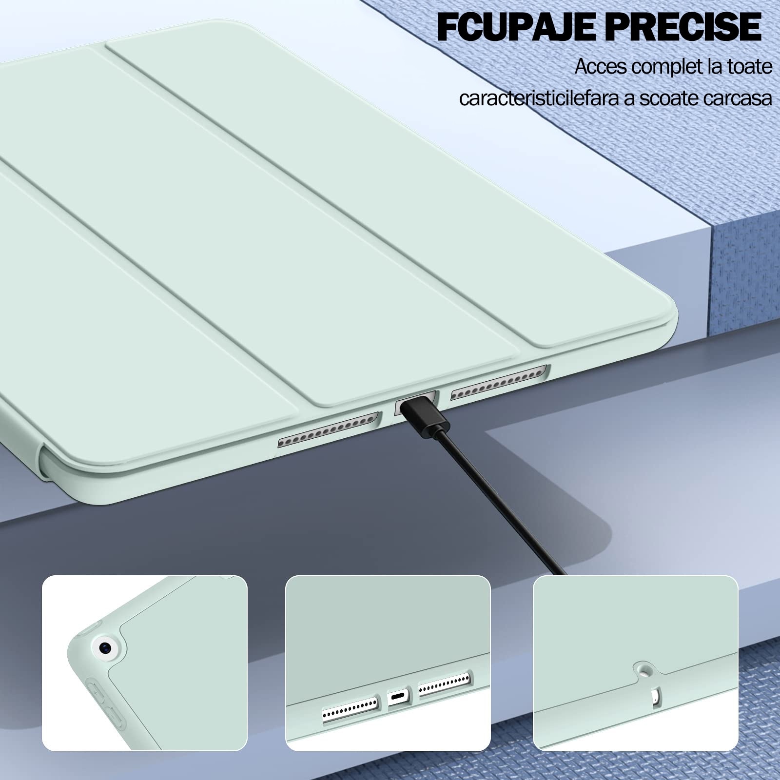 Husa protectie tableta, Begleri®, Compatibila cu iPad 7/8/9 10.2", iPad 10.2 2019 2020 2021 Husa pentru iPad a 7-a generatie pentru tableta cu suport pentru creion, Verde proaspat
