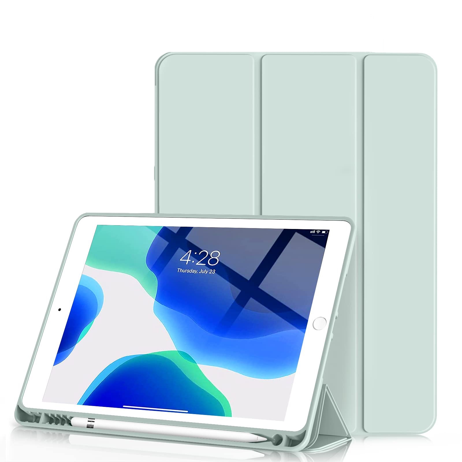 Husa protectie tableta, Begleri®, Compatibila cu iPad 7/8/9 10.2", iPad 10.2 2019 2020 2021 Husa pentru iPad a 7-a generatie pentru tableta cu suport pentru creion, Verde proaspat