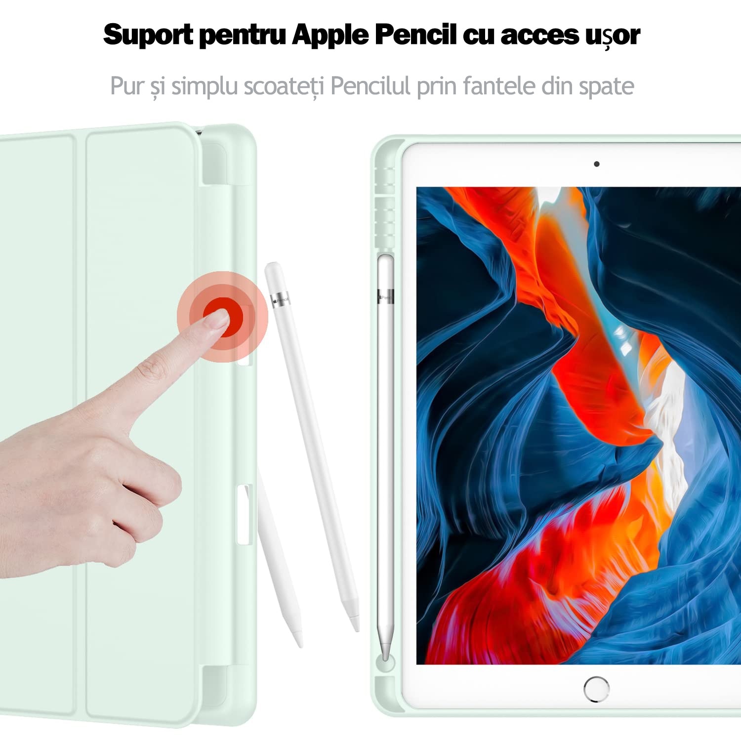 Husa protectie tableta, Begleri®, Compatibila cu iPad 7/8/9 10.2", iPad 10.2 2019 2020 2021 Husa pentru iPad a 7-a generatie pentru tableta cu suport pentru creion, Verde proaspat