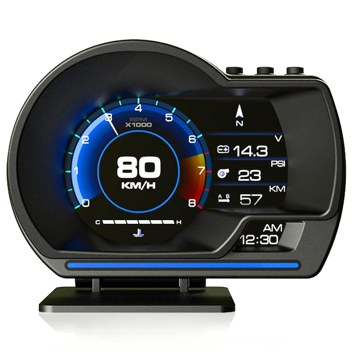 Дисплей на таблото за Pillar с цифров дисплей, MOSMAOO, WJ182, LED, мултифункционален GPS и OBD2 автомобилно диагностично устройство, Head-Up дисплей, черен