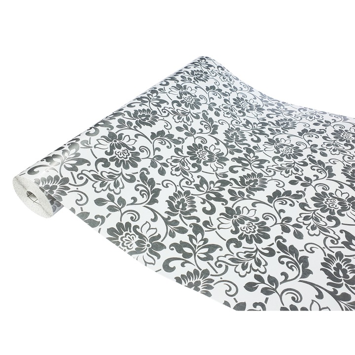 Autocolant pentru dulap de haine sub forma de sticker, 45 x 490 cm, DecoMeister®, Model Ornament Gri Argintiu, W022-045-0490S