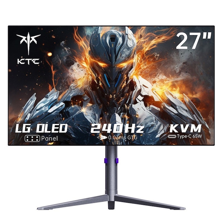 LG OLED KTC G27P6 27 hüvelykes gaming monitor, 2560x1440 16:9 240Hz, 1500000:1 kontrasztarány, 136% sRGB HDR10 0,03 ms GTG válaszidő, BlueSync, 4 db Type-C, beépített hangszóró KVM 65W töltés VESA