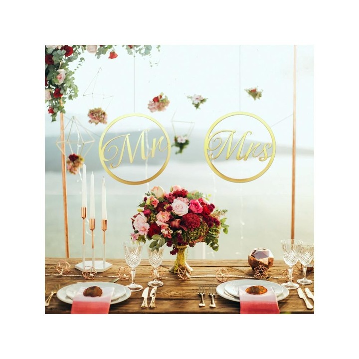 Accesoriu decorativ, Corolla, Set cerc Mr&Mrs natural 2buc