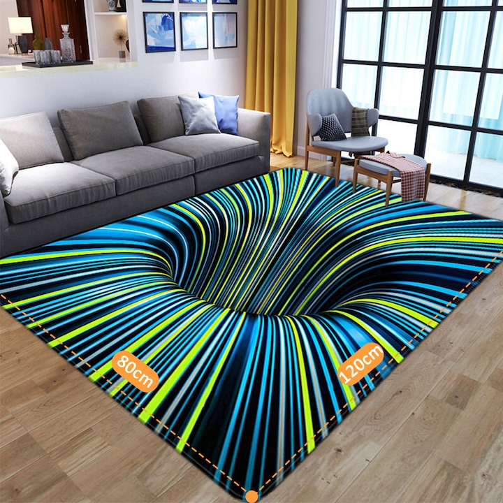 Килим за кухня, MONOBIN™, Килим с 3D дигитален печат, 100% полиестер, 120x80 см, неплъзгаща се подложка, син