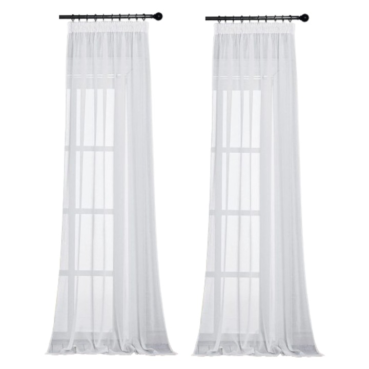 Set de 2 perdele Pony Dance, alb transparent, cu banda rejansa, 140 x 245 cm