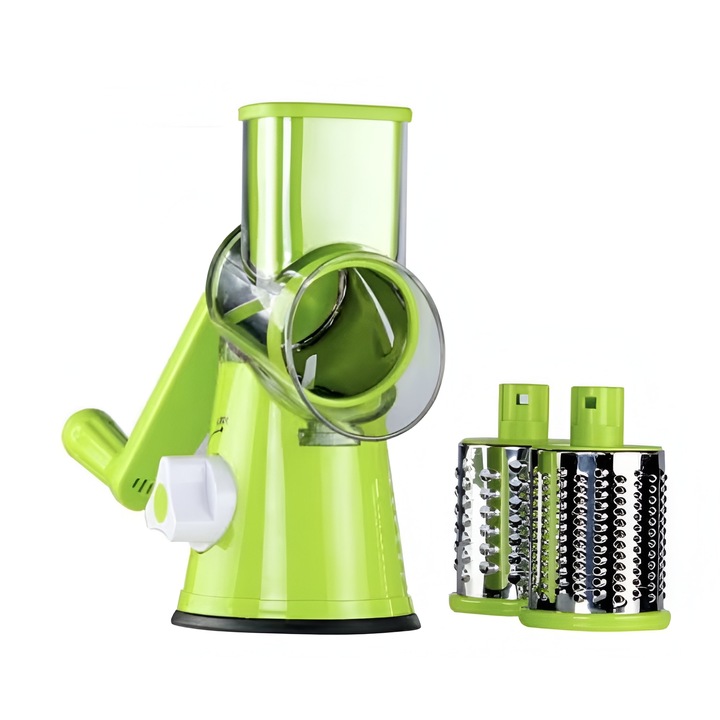 Ръчно ренде с 3 въртящи се остриета от неръждаема стомана, за зеленчуци, сирена, ядки, плодове, 11 x 6 x 23 cm, зелено, Neo™