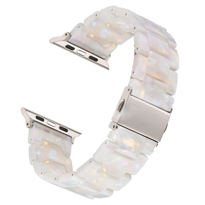 Каишка за часовник, резинова, съвместима с Apple Watch 7/8/9 Series, подходяща за iWatch 6/5/4/3/2/1/SE -38/40/41 mm, катарама от неръждаема стомана, TOIITKQ, бяла