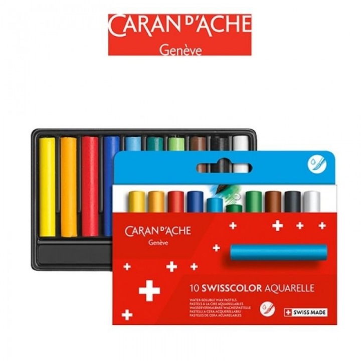 Set creioane colorate Caran d'Ache Swisscolor, 10 culori, 104x125mm