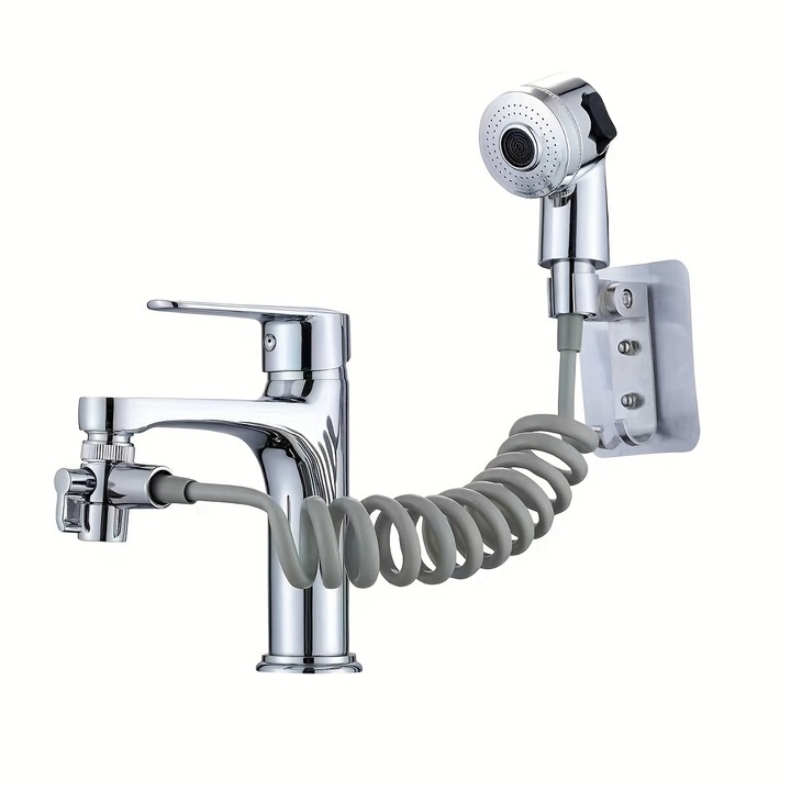 Set Duza de Chiuveta cu Furtun pentru Dus, Metal, pentru Baie Animale si Spalat Legume, Montare pe Perete
