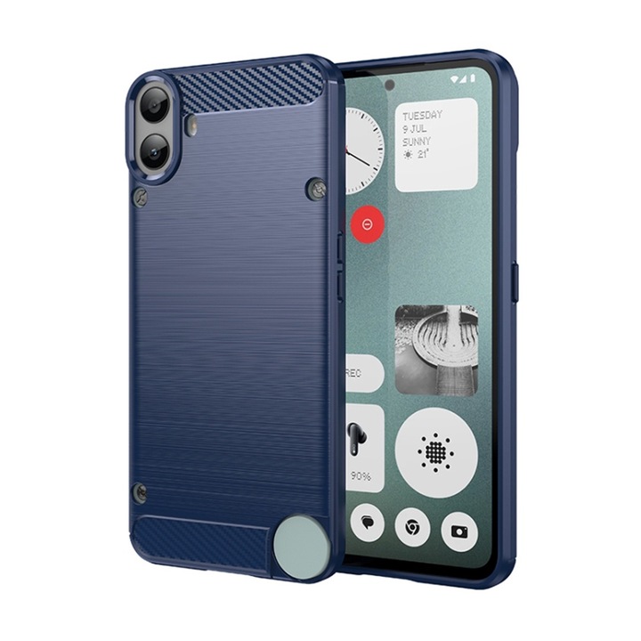 Калъф за CMF Phone 1, Е, Optim Solution, силиконова TPU по-добра защита, дизайн на влакна, оптимизация против удар, дълготраен, син