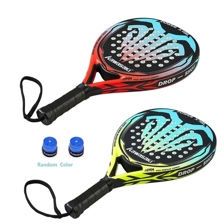 Set rachete tenis de plaja, fibra de carbon si sticla, Soft EVA, echilibru confortabil, 365g, 390mm, husa si 2 overgrip-uri incluse, multicolor