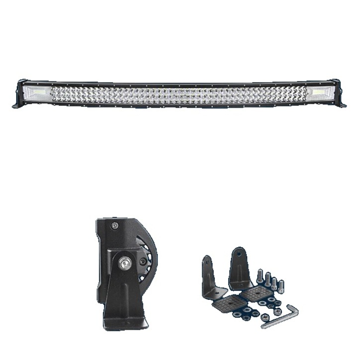 Bara LED Off Road Curbata, Lumina Puternica 6000K, 42 inch, IP rezistent la apa, set montaj inclus
