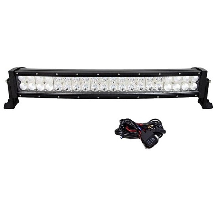 Bara LED Off Road Curbata, Lumina Puternica 6000K, 22 inch, cu cablu