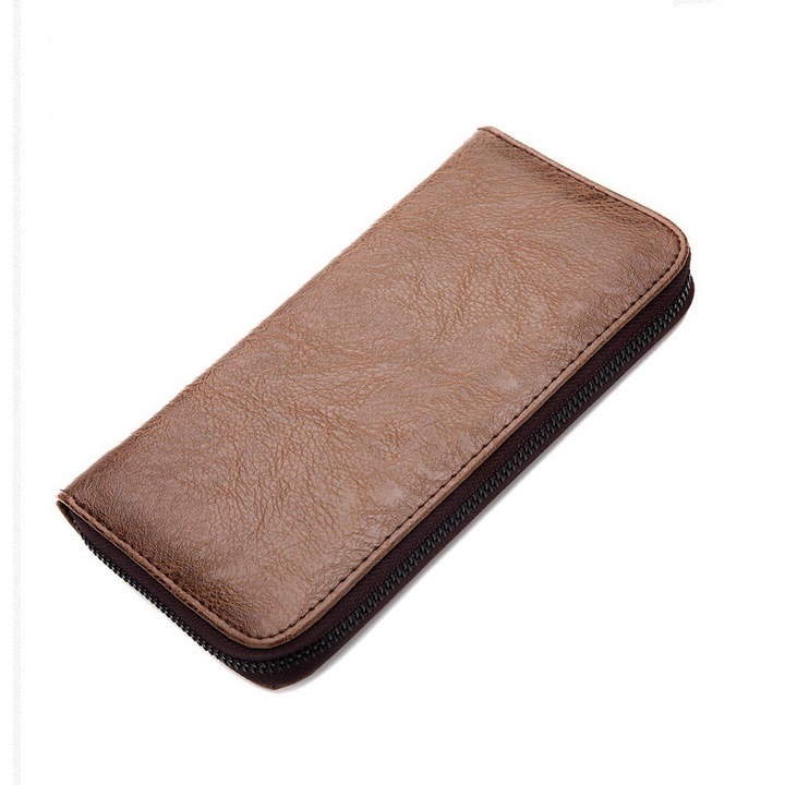 Portofel unisex, model vintage, piele ecologica, Maro, 19x9.5x2cm