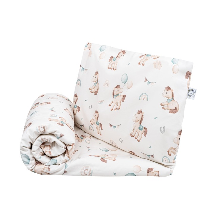 Set husa pilota si fata de perna pentru copii, Bonjour Cherie, Bumbac, 100x135cm, 40x60cm, Multicolor