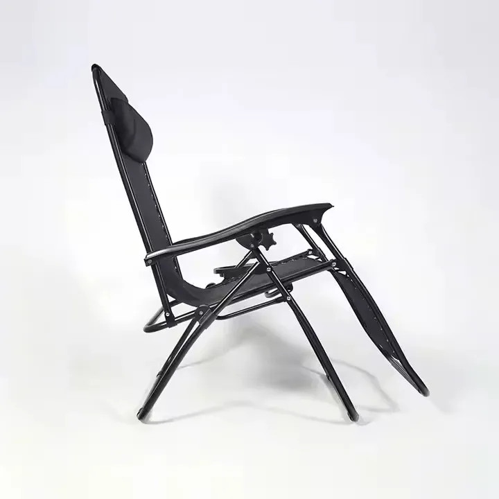 Scaun tip Sezlong Pliabil Gravitatie Zero pentru Terasa, Gradina sau Plaja cu Tetiera si Suport Bauturi, Reglabil, Maro/Negru