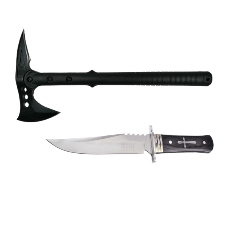 Ловна брадва 39 см и ловен нож, IdeallStore, стомана, многоцветни