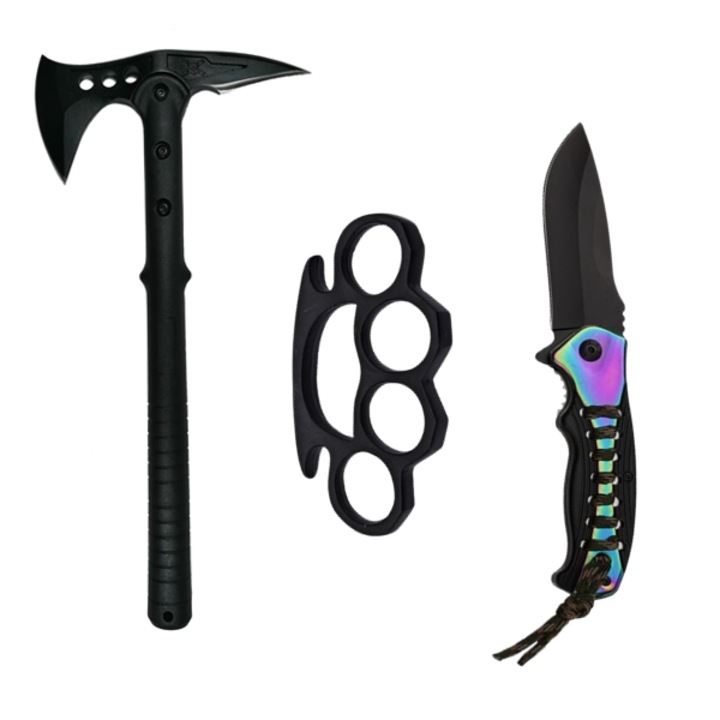 Комплект с брадва, нож и кама, IdealStore, стомана, 39x21x11 см, черен