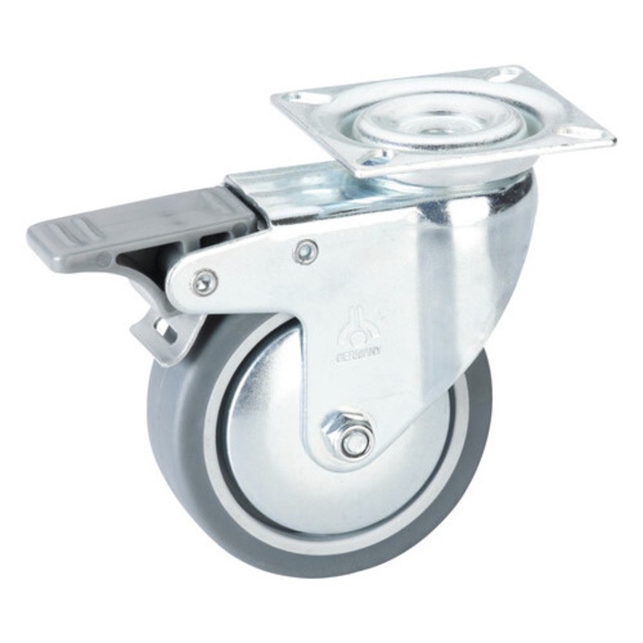 Roata Pivotanta Metalica & Plastic Tarrox Ø100mm, Placa Fixare 60x60 Mm, Cu Rulment & Frana