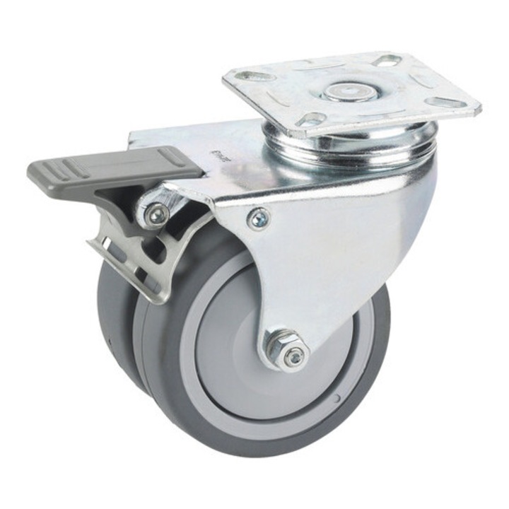 Roata Pivotanta Plastic Tarrox Ø75mm, Max. 100kg Placa De Fixare 60x60 Mm, Cu Rulment & Frana