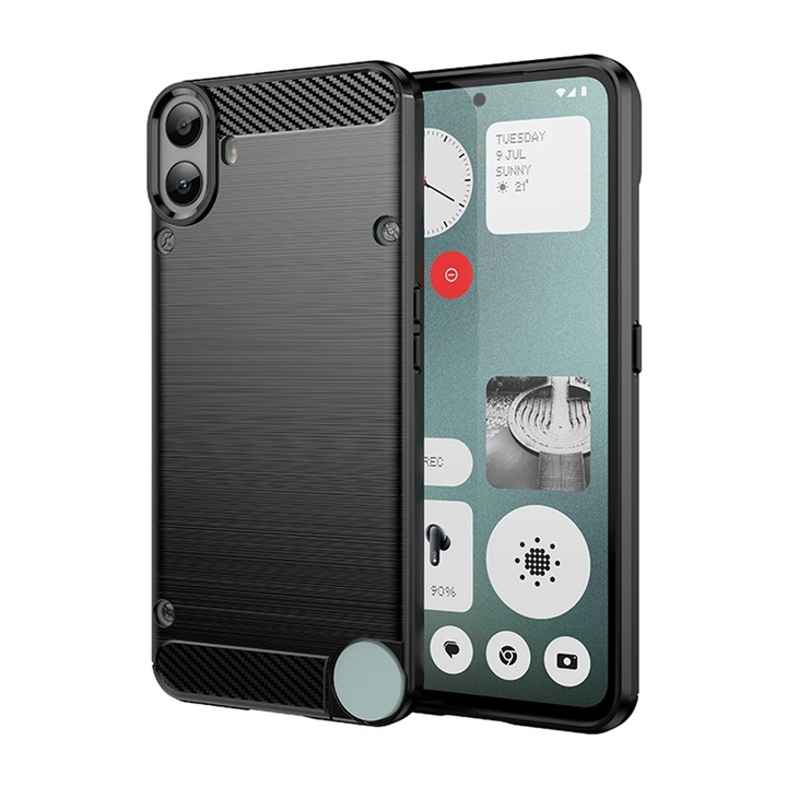 Устойчив на въглерод калъф за Nothing CMF Phone 1, ОПТИМАЛНО РЕШЕНИЕ, Silicon TPU по-добра защита, дизайн на влакна, оптимизация против удар, дълготраен калъф, черен