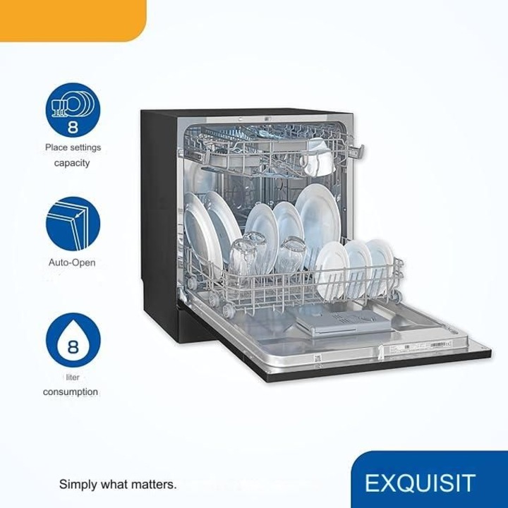 Masina de spalat slim Exquisit, 6 seturi, latime 55 cm, mod ECO, 7 programe, functie autocuratare, pornire intarziata pana la 24h, panou de control digital, deschidere automata a usii, indicator pentru detergent, Child Lock, negru