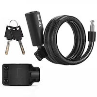 Antifurt bicicleta cu suport prindere, cablu otel, ABS, PVC, West Biking, 2 chei, grosime 11.6 mm, lungime 115 cm, negru
