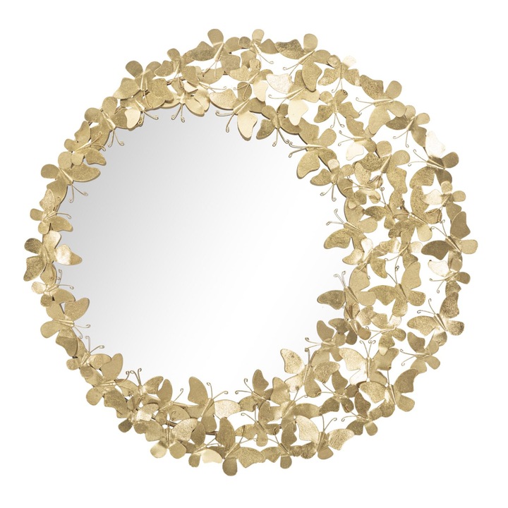 Falitükör, Mauro Ferretti, pillangós díszítéssel, arany, O81.5cm