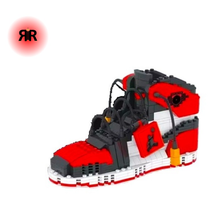 Blocuri de constructie 2 in 1 «RIR», Adidas si suport de pixuri pentru birou, 474 piese, rosu/negru