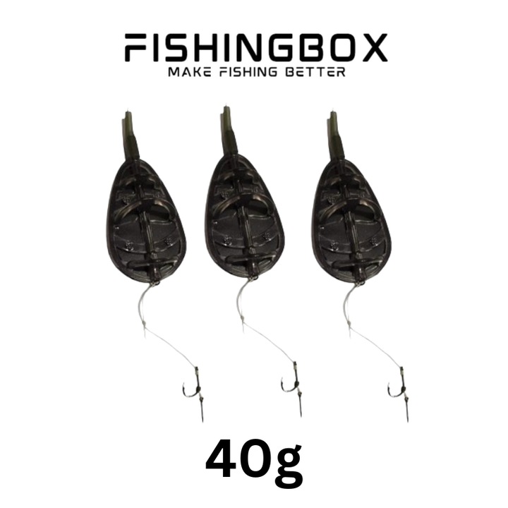 Set 3 monturi Method Feeder cu spin 40 g, monturi feeder gata de utilizare pentru pescuit la crap, stabilitate foarte buna pe substrat, lansare precisa, ideale pentru pescuit sportiv si feeder