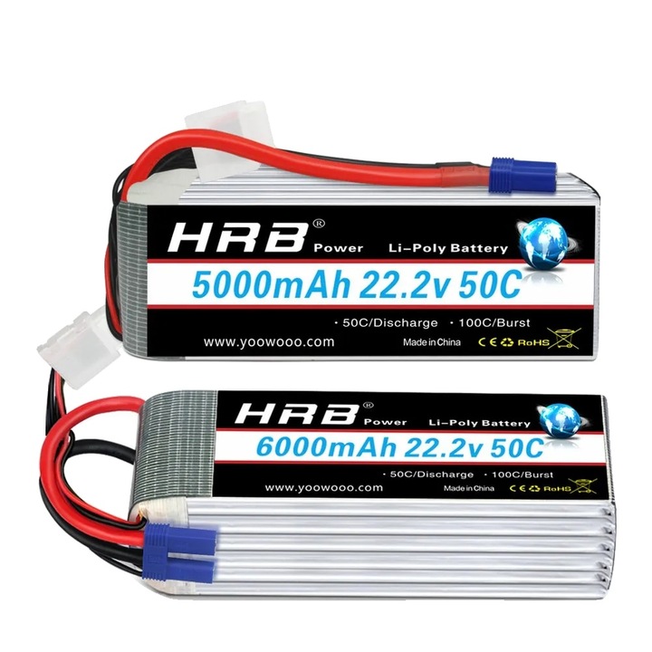 Acumulator Lipo 6S 5000mAh 50C, conector XT90, 155x48x48mm, multicolor