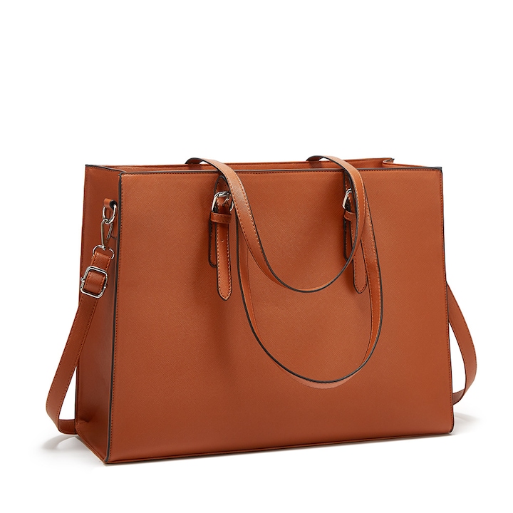 Geanta pentru laptop MWAOWM, piele ecologica, impermeabila, capacitate mare, maro, 40x32x12cm