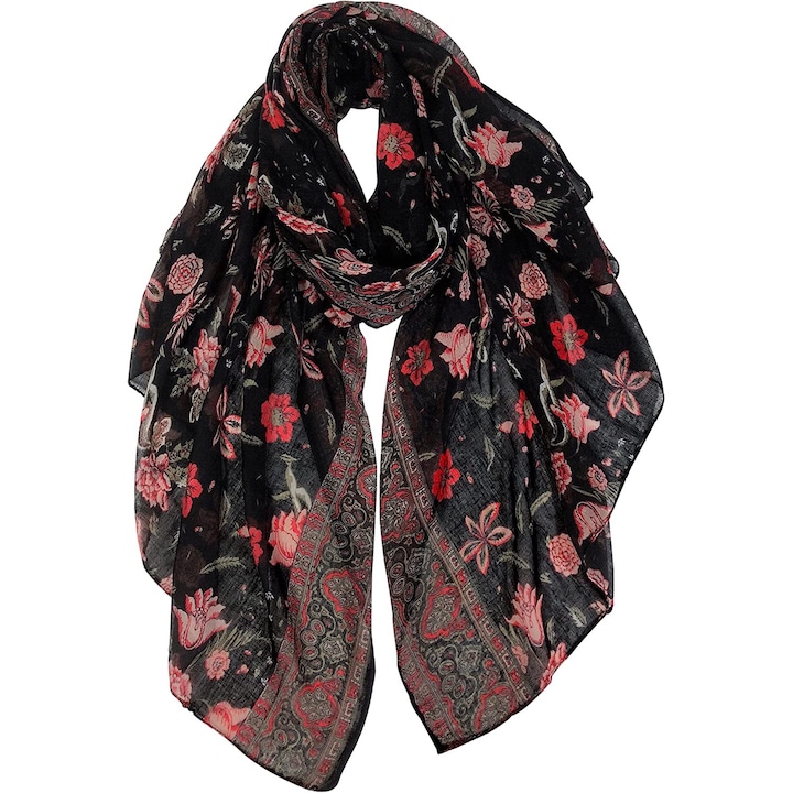 Esarfa dama, imprimeu flori, pentru toate anotimpurile, GOGOU®, Multicolor, 85x180 cm