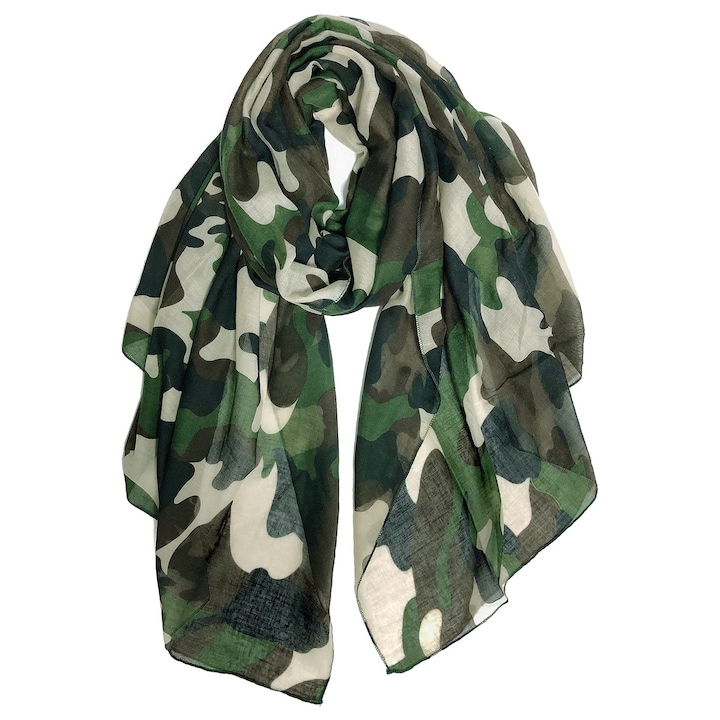 Esarfa dama, Imprimare de camuflaj, GOGOU®, 180×90cm, Verde Armata/Multicolor