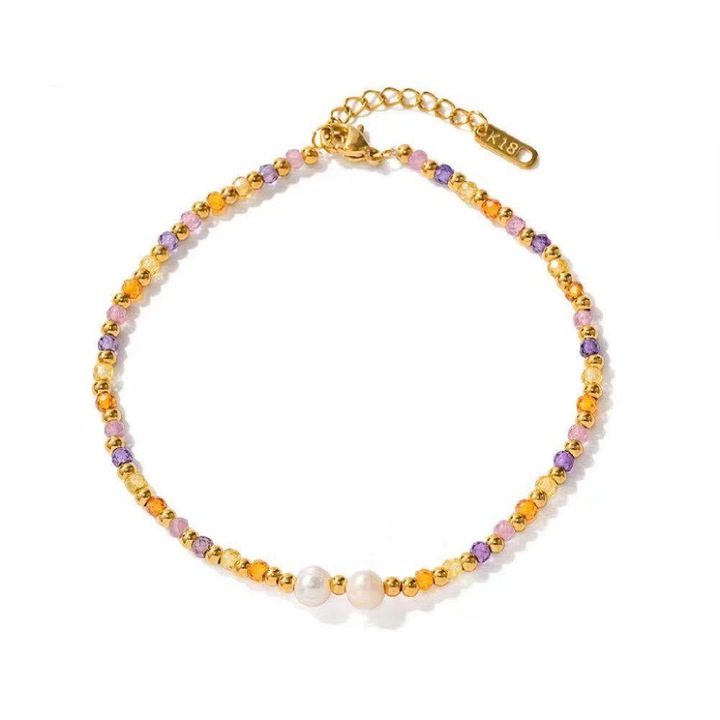 Bratara glezna, margele colorate si perle, ajustabila 22+3.5cm, multicolor