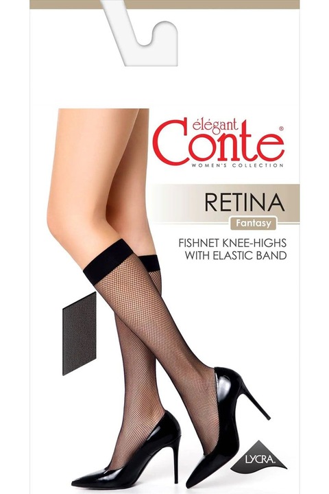 Sosete poliamida 3/4 cu plasa ochiuri mici, Conte Fantasy Retina, Negru, 36-39