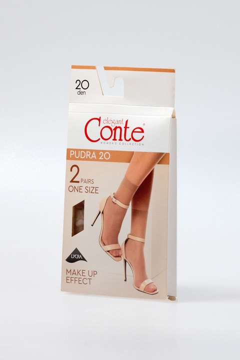Sosete dama, scurte 1/2, Lycra, Conte Pudra 20 Den (2 perechi), Natur, 36-39