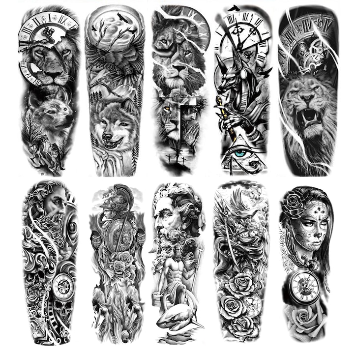 Tatuaje temporare, OVERTANG, set 10 foi, impermeabile, 18.8x6.68 inch, design militar