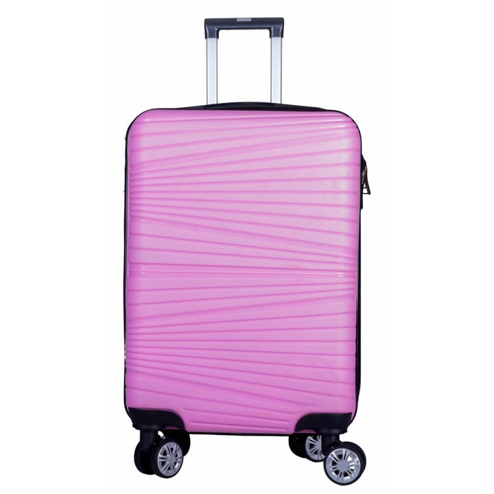 Troler voiaj Mare, Naimeed D6009, 4 roti duble 360 grade, PP, inchidere cifru, Roz, 45x24.5x69cm