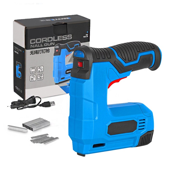 Pistol de cuie fara fir Autocise, dual staple/nailer, 6-10mm, negru/albastru, 155x65x160mm