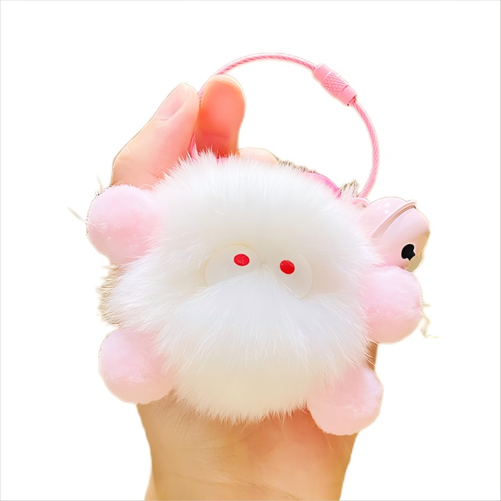 Decor Rucsac, Dragut, Alb, Pandantiv cu Minge de Jucarie de Plus, Decor Clopot, Cadou