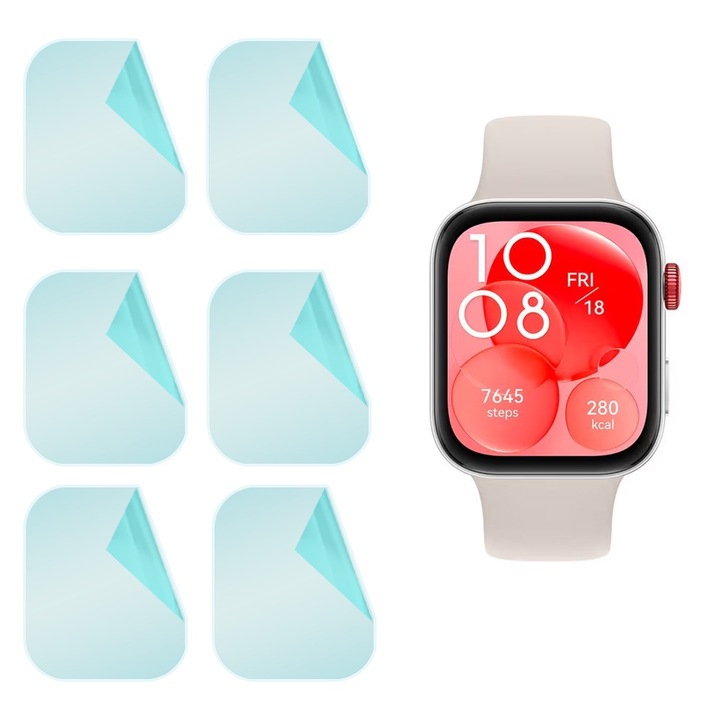 Set 6x Folie de protectie pentru Huawei Watch Fit 3, Silicon Hydrogel Regenerabil, Flexible Hydro-Crystal, Instalare usoara, Full Protection, Clear