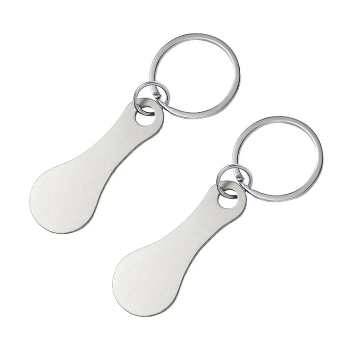 2 db kulcstartó készlet szupermarket kocsik nyitásához, rozsdamentes acél, ezüst