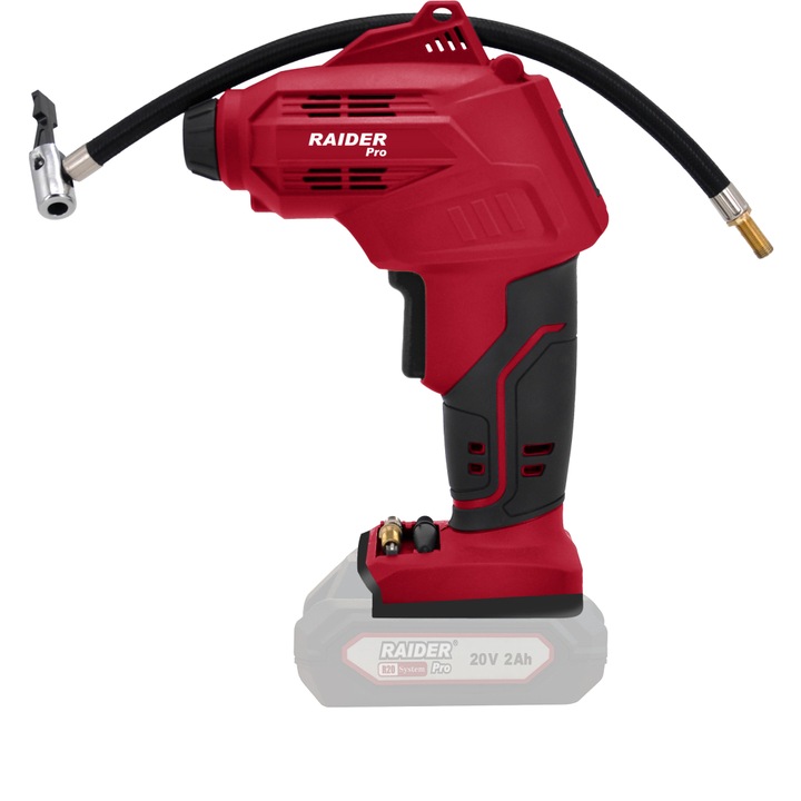 Акумулаторен мини компресор Raider RDP-YAC20, R20, 7bar, LED дисплей, Solo, Червен/Черен