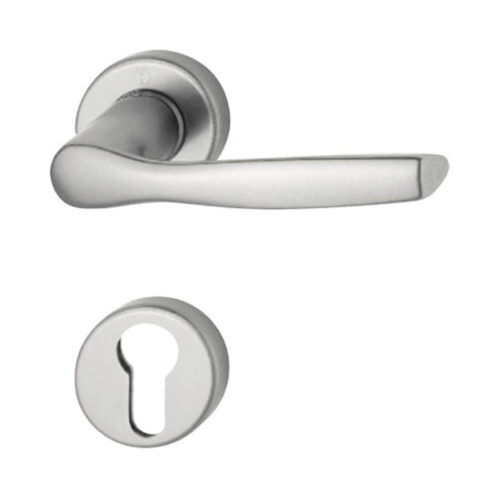 Maner usa interior, Hoppe Milano, cu rozeta pentru cilindru, material aluminiu, culoare argintiu, 119 x 44 mm