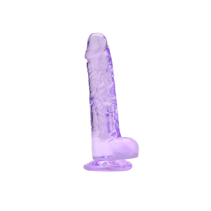 Valósághű műpénisz herékkel, Loving Joy, 18 cm, Relief Veins, erős tapadókorong, strap on kompatibilis, lila