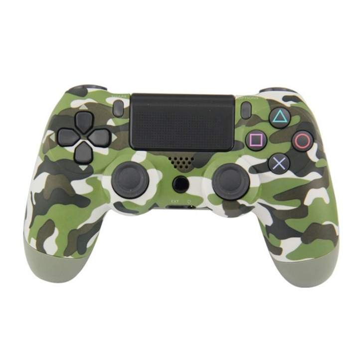 Controller wireless Doubleshock 4, Pentru consola PS4, PS TV, PS Now Cu vibratii, Camuflaj Verde, Selling Depot